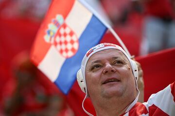 A fan of Croatia waits on the stands ahead of the Qatar 2022 World Cup Group F football match between Morocco and Croatia at the Al-Bayt Stadium in Al Khor, north of Doha on November 23, 2022. (Photo by OZAN KOSE / AFP)