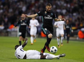 Benzema in action against Spurs at Wembley