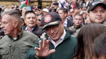 Colombia's President Gustavo Petro attends a march in support of the reforms on health, retirement, employment, and prisons sectors proposed by his government, in Bogota, Colombia May 1, 2024. REUTERS/Nathalia Angarita