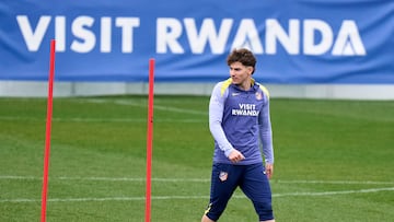 Julián Alvarez, en la sesión del Atlético esta tarde.
