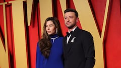 Justin Timberlake and Jessica Biel arrive at the Vanity Fair Oscar party after the 96th Academy Awards, known as the Oscars, in Beverly Hills, California, U.S., March 10, 2024. REUTERS/Danny Moloshok