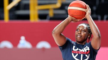 USA&#039;s basketball player Tina Charles attends a training session during the Tokyo 2020 Olympic Games at the Saitama Super Arena in Saitama on July 24, 2021. (Photo by Thomas COEX / AFP)