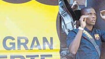 <b>EL GRAN RETO. </b>Samuel Etoo baja del autocar del Barcelona, en una imagen de archivo. El camerunés debe aprender catalán.