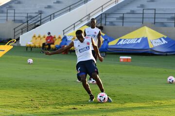 La Selección Colombia continúa trabajando en la sede de la Federación Colombiana de Fútbol en Barranquilla bajo el mando del técnico Reinaldo Rueda. Tras la atención a la prensa, el grupo conformado por jugadores del FPC hizo trabajo en espacio reducido, fútbol y trabajo de arqueros.