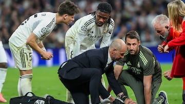 The Real Madrid center back was carted off the pitch in the second half return leg of the UCL playoff after a collision with Eduardo Camavinga.