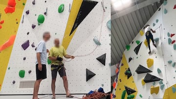 Sara Alqunaibet antes de tener el accidente escalando en Francia, en un rocódromo