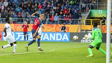 Haaland marc&oacute; as&iacute; su s&eacute;ptimo gol a Honduras en el Mundial Sub-20 de Polonia.