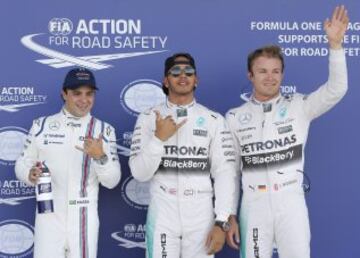 Lewis Hamilton, Nico Rosberg y Felipe Massa, los primeros de la calificación.