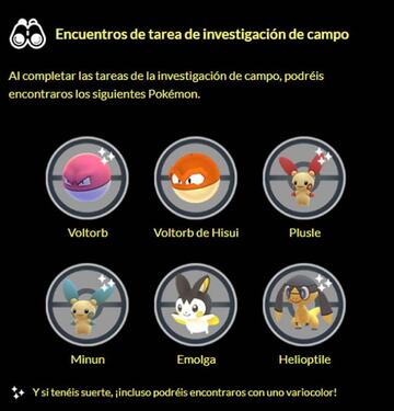 Pok&eacute;mon disponibles al completar Tareas de Investigaci&oacute;n de Campo en el evento Voltaje Crepitante de Pok&eacute;mon GO