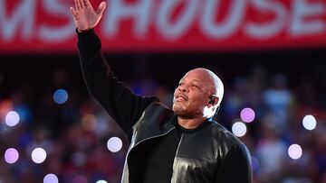 US rapper and producer Dr. Dre performs during the halftime show of Super Bowl LVI between the Los Angeles Rams and the Cincinnati Bengals at SoFi Stadium in Inglewood, California, on February 13, 2022. (Photo by Frederic J. BROWN / AFP)