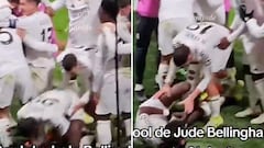 Bellingham playfully punches Rüdiger on the ground in a hilarious goal celebration