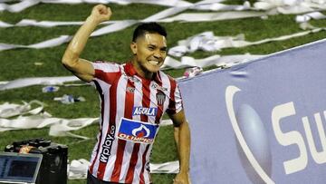 Te&oacute;filo Guti&eacute;rrez celebrando su gol con Junior ante C&uacute;cuta.