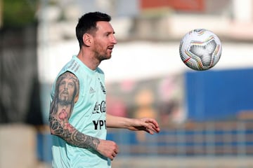 This handout picture released by the Argentinian Football Association (AFA) shows Argentine forward Lionel Messi during a training session in Brasilia, on June 20, 2021. (Photo by - / Argentinian Football Association