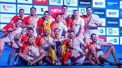 ZAGREB, CROATIA - JANUARY 16: Team Spain winner of the gold medal during medal ceremony after the 2024 Men&#039;s European Water Polo Championship Gold Medal match between Croatia and Spain at the Mladost Pool on January 16, 2024 in Zagreb, Croatia. (Photo by Sanjin Strukic/Pixsell/MB Media/Getty Images)