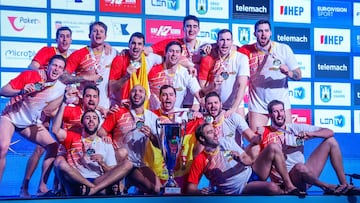 La Selección española masculina, campeona de Europa el 17 de enero de 2024 en Zagreb.