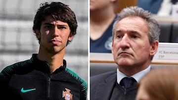 El jugador del Benfica, Joao F&eacute;lix y Txiki Begiristain, director de f&uacute;tbol del Manchester City.