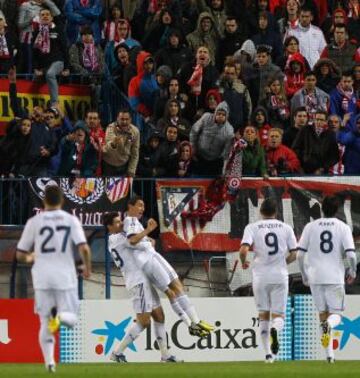 Di María celebra el tanto de la victoria madridista.