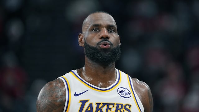 Dec 20, 2025; Inglewood, California, USA; Los Angeles Lakers forward Lebron James (23) reacts against the LA Clippers in the second half at Intuit Dome. Mandatory Credit: Kirby Lee-Imagn Images