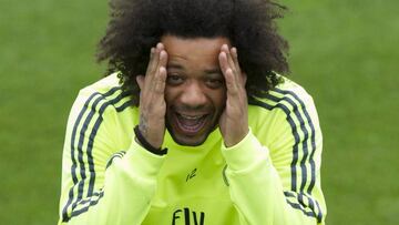 Marcelo, en un entrenamiento con el Madrid.