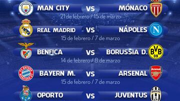 Real Madrid-Nápoles, PSG-Barça, Bayer-Atleti y Sevilla-Leicester