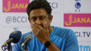 (FILES) In this photograph taken on March 2, 2017, Indian cricket coach Anil Kumble addresses a press conference before a practice session prior to the second Test match between India and Australia at M. Chinnaswamy Stadium in Bangalore.
 India&#039;s pow