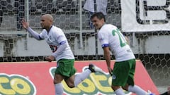 Puerto Montt vs Magallanes
 Campeonato Loto 2018, tercera fecha
 El jugador de Puerto Montt Jorge Guajardo, centro,  festeja su gol contra Magallanes  durante el partido de primera B, disputado en el estadio Bicentenario Chinquihue.
 Puerto Montt, Chile.
 17/02/2018
 Nicolas Klein/Photosport
 
 