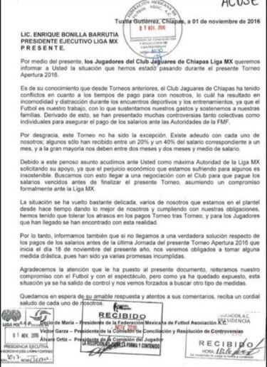 Jaguares amenaza con no jugar la Jornada 17. Bonilla responde