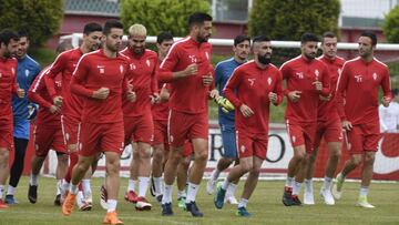 El Sporting durante un entrenamiento de esta semana. 