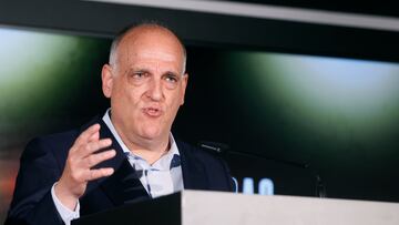 MADRID, 19/06/2023.- El presidente de LaLiga, Javier Tebas Medrano, durante la inauguración "Legends. The Home of Football" este lunes, en Madrid. Legends The Home of Football, es un nuevo espacio dedicado al mundo del fútbol, creado por LaLiga. EFE/ Mariscal
