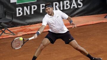 Juan Martin del Potro, from Argentina, returns the ball during his match against Casper Ruud, of Norway, at the Italian Open tennis tournament, in Rome, Thursday, May, 16, 2019. (AP Photo/Alessandra Tarantino)