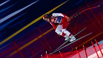 Switzerland's Marco Odermatt races during a training session for the Men's Downhill event of the FIS Alpine Skiing World Cup in Kitzbuehel, Austria, on January 21, 2025 (Photo by JOE KLAMAR / AFP)