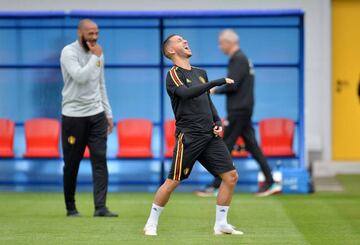 Eden Hazard having a laugh in training with Belgium this week.