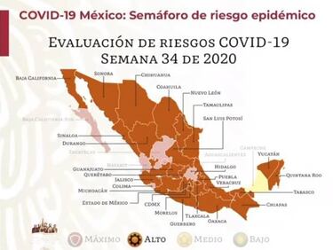 Mapa del semáforo epidemiológico en México del 17 al 23 de agosto