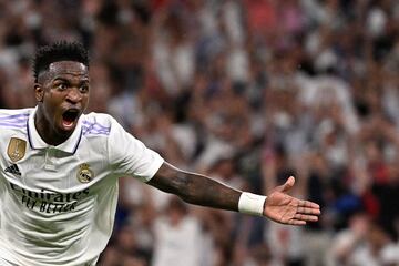 Vinicius celebra su gol al Manchester City.