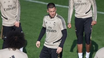 Eden Hazard, en el entrenamiento del Real Madrid previo al partido de Liga contra el Celta.