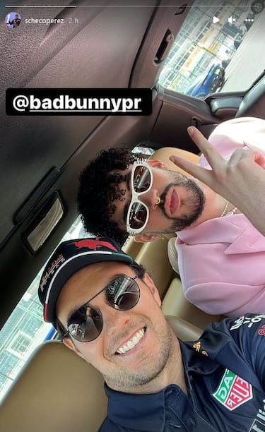 Checo Pérez y Bad Bunny llegan juntos al Gran Premio de Miami