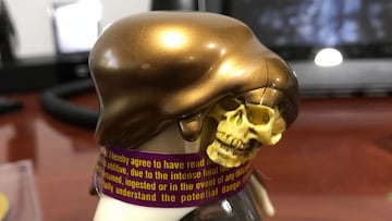 The cap of the ‘Blair's 16 Million Reserve’ bottle is sealed with white and gold wax and a skull.