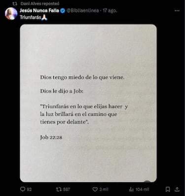 Los preocupantes mensajes de Dani Alves en redes sociales: “Tengo miedo de lo que viene”