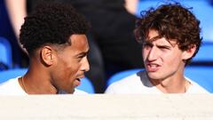 YORK, ENGLAND - JULY 07: Tyler Adams and Brenden Aaronson of Leeds United during the Pre-Season Friendly between Leeds United and Blackpool at LNER Community Stadium on July 7, 2022 in York, England. (Photo by Robbie Jay Barratt - AMA/Getty Images)