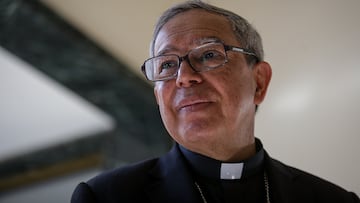 Bogotá. Abril 21 de 2025. El Cardenal Luis José Rueda Aparicio, arzobispo de Bogotá, ofrece una rueda de prensa en la sede de la Curia Arzobispal, en el centro de la capital, tras conocerse la noticia del fallecimiento del Papa Francisco. (Colprensa - Cristian Bayona).