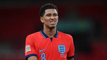 LONDON, ENGLAND - SEPTEMBER 26: Jude Bellingham of England reacts following the UEFA Nations League League A Group 3 match between England and Germany at Wembley Stadium on September 26, 2022 in London, England. (Photo by Michael Regan - The FA/The FA via Getty Images)