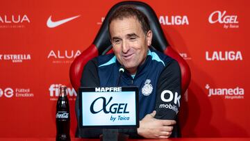 PALMA DE MALLORCA, 08/03/2025.-Vista de la rueda de prensa del entrenador del Real Mallorca, Jagoba Arrasate, este s¨¢bado en Son Moix.- EFE/ Cati Cladera