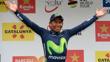 Nairo Quintana, en el podio de la Volta a Catalunya, que gan&oacute; en marzo.