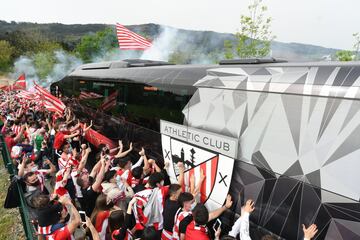 Athletic Club fans gather to wave the team bus off from Bilbao as it travels down to Seville for the Copa del Rey final.