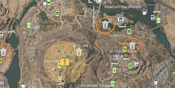 The strongholds are in those icons on the map that we have marked inside an orange circle.