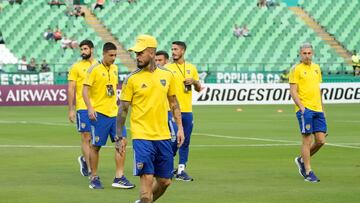 Jugadores de Boca Juniors en la previa del duelo ante Cali por Libertadores.