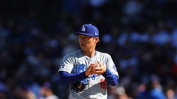 CHICAGO, ILLINOIS - APRIL 06: Yoshinobu Yamamoto #18 of the Los Angeles Dodgers looks on against the Chicago Cubs during the first inning at Wrigley Field on April 06, 2024 in Chicago, Illinois. Michael Reaves/Getty Images/AFP (Photo by Michael Reaves / GETTY IMAGES NORTH AMERICA / Getty Images via AFP)