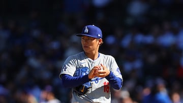 CHICAGO, ILLINOIS - APRIL 06: Yoshinobu Yamamoto #18 of the Los Angeles Dodgers looks on against the Chicago Cubs during the first inning at Wrigley Field on April 06, 2024 in Chicago, Illinois.   Michael Reaves/Getty Images/AFP (Photo by Michael Reaves / GETTY IMAGES NORTH AMERICA / Getty Images via AFP)