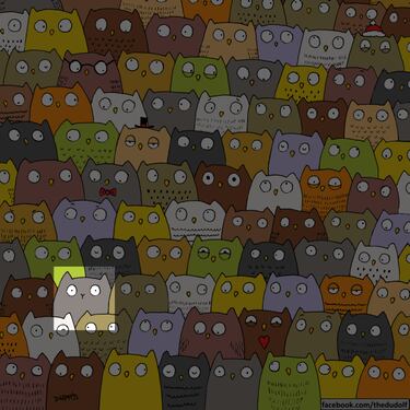 Reto visual: Encuentra al gato ente los búhos