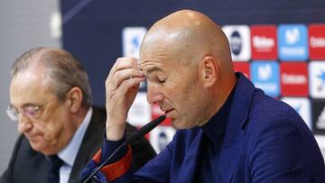 Florentino Pérez y Zidane, el pasado jueves en Valdebebas.